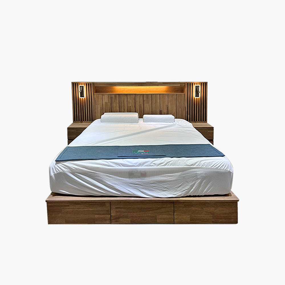 [조명수납형]아카시아원목 침대프레임
